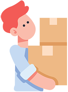 illustration of a red haired man carrying boxes