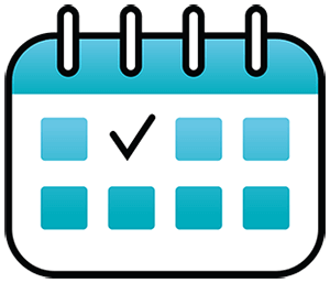 white and blue calendar with a checkmark