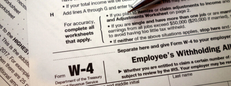 cropped image of a part of the Department of Treasury IRS w-4 form