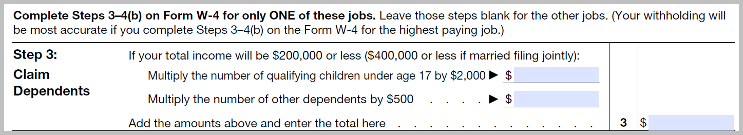 w4 form step 3, claim dependents section
