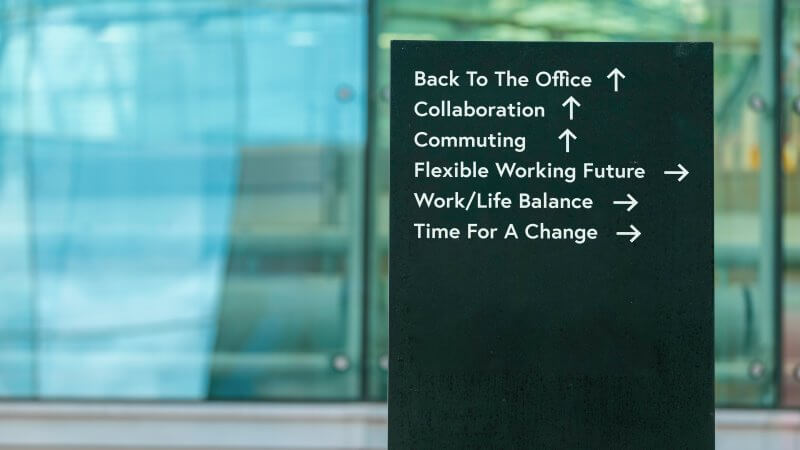 sign with arrows pointing to future of flexible work option