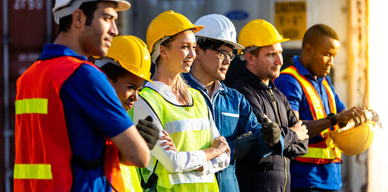 Construction site with diverse workers