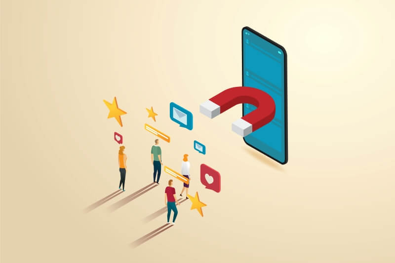 illustration of large magnet on a mobile screen pulling candidates to a job posting