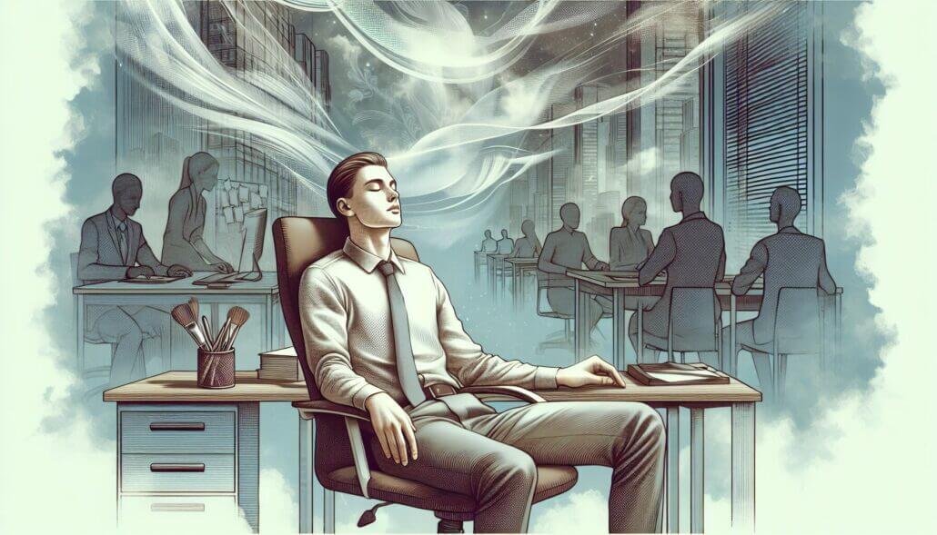 Illustration of a person practicing mindfulness at work