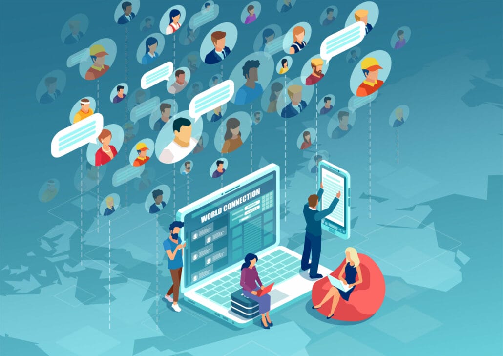 Illustration depicting social media recruitment - diverse people connecting