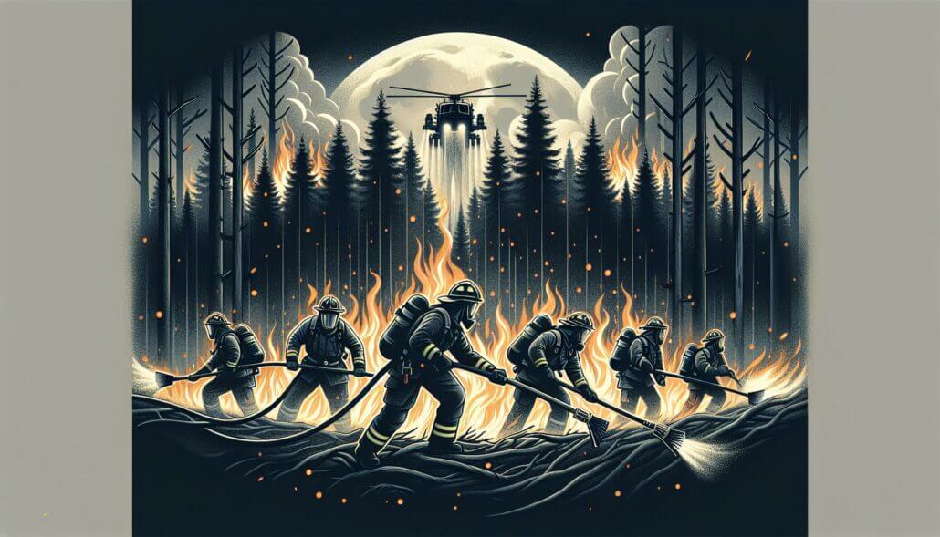 Illustration of wildland firefighters combating forest fires