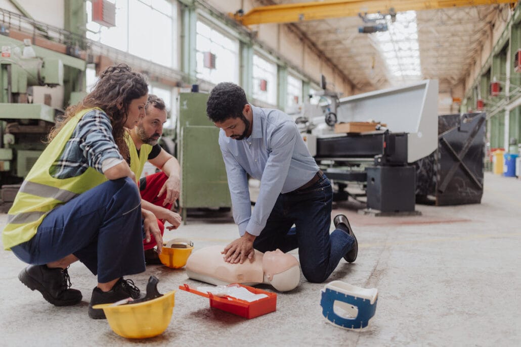 Workers learning CPR