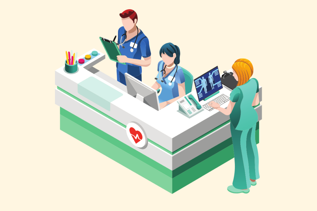 Illustration of healthcare professionals in a positive work environment