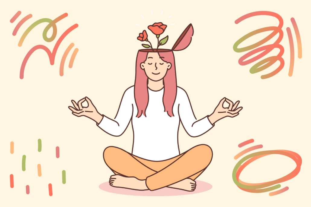 Illustration of a woman meditating representing mental health