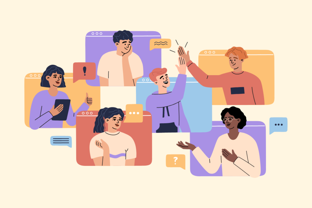 Illustration of co workers staying virtually connected