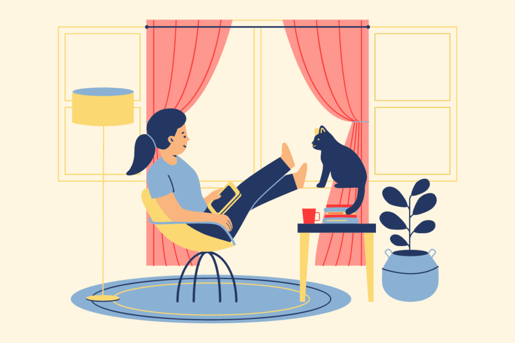 Illustration of a woman taking a break from work and relaxing