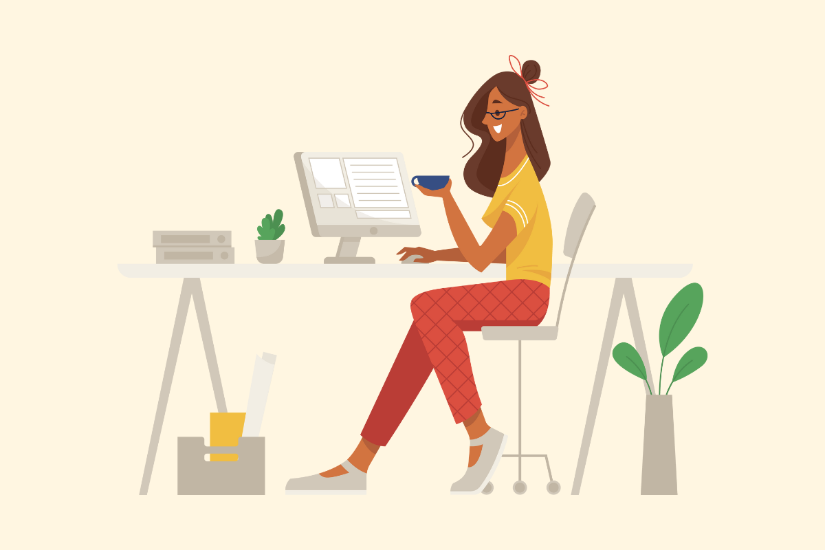 Illustration of a woman successfully working from home
