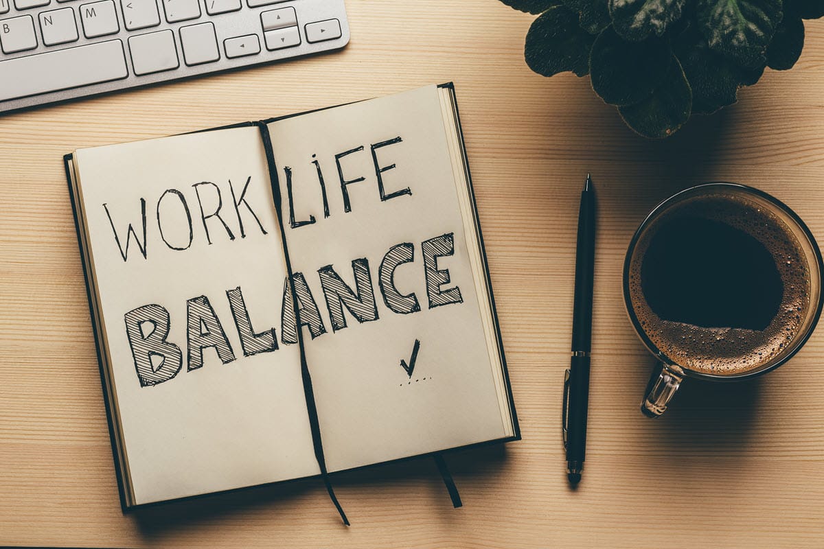 Notebook showing the words Work Life Balance