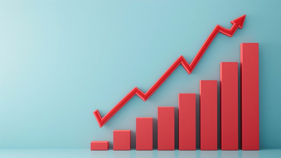 A graph symbolizing continuous increases in positive impact on company revenue.